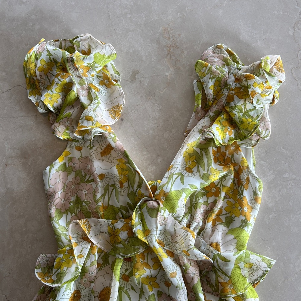 Floral Ruffle Dress with Tie Back
